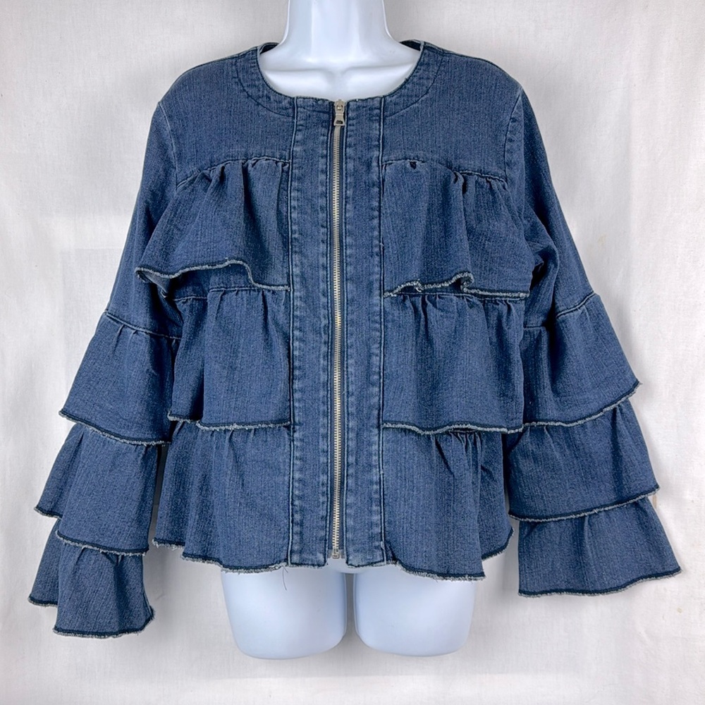 Kate & Mallory Blue Denim Jacket Ruffle medium